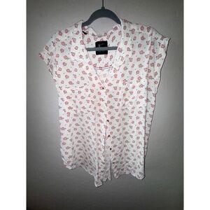 Jachs Girlfriend‎ Blouse Womens L White Button Up Floral Collared Chic